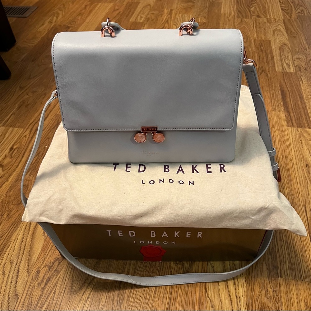 NWOT Ted Baker top handle Pale Blue Rose Gold Metal crossbody Handbag